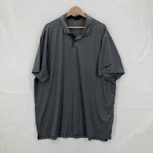 Nike Golf Polo Shirt Mens 2XL Gray Dri-FIT Athletic Performance Striped Swoosh